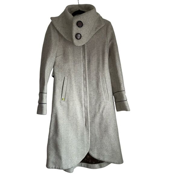 Soia & Kyo Gray Wool Coat size petite small sp s high neck draped collar zipped - Picture 1 of 8